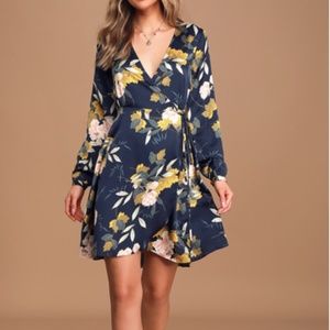 Navy Blue Floral Print Dress